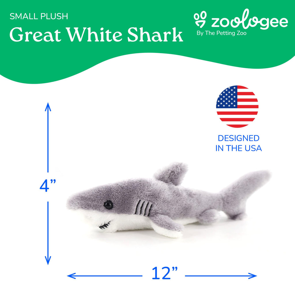 The Petting Zoo Great White Shark Plush Toy – 12-Inch Stuffed Animal Made from Recycled Water Bottles