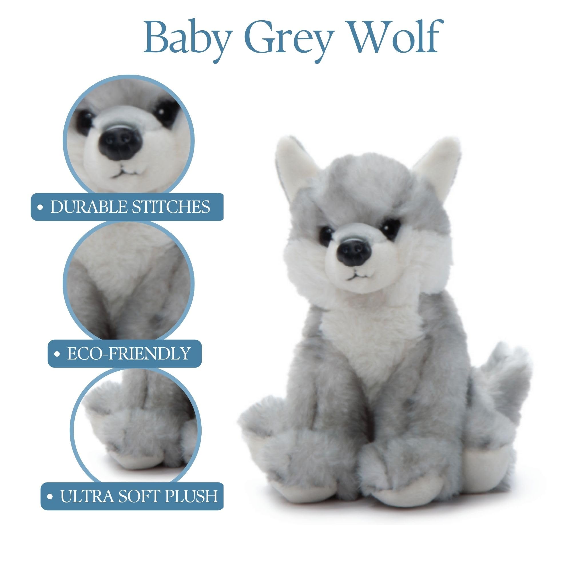 The Petting Zoo Grey Wolf Plush Toy – 6-Inch Recycled Stuffed Animal for Kids