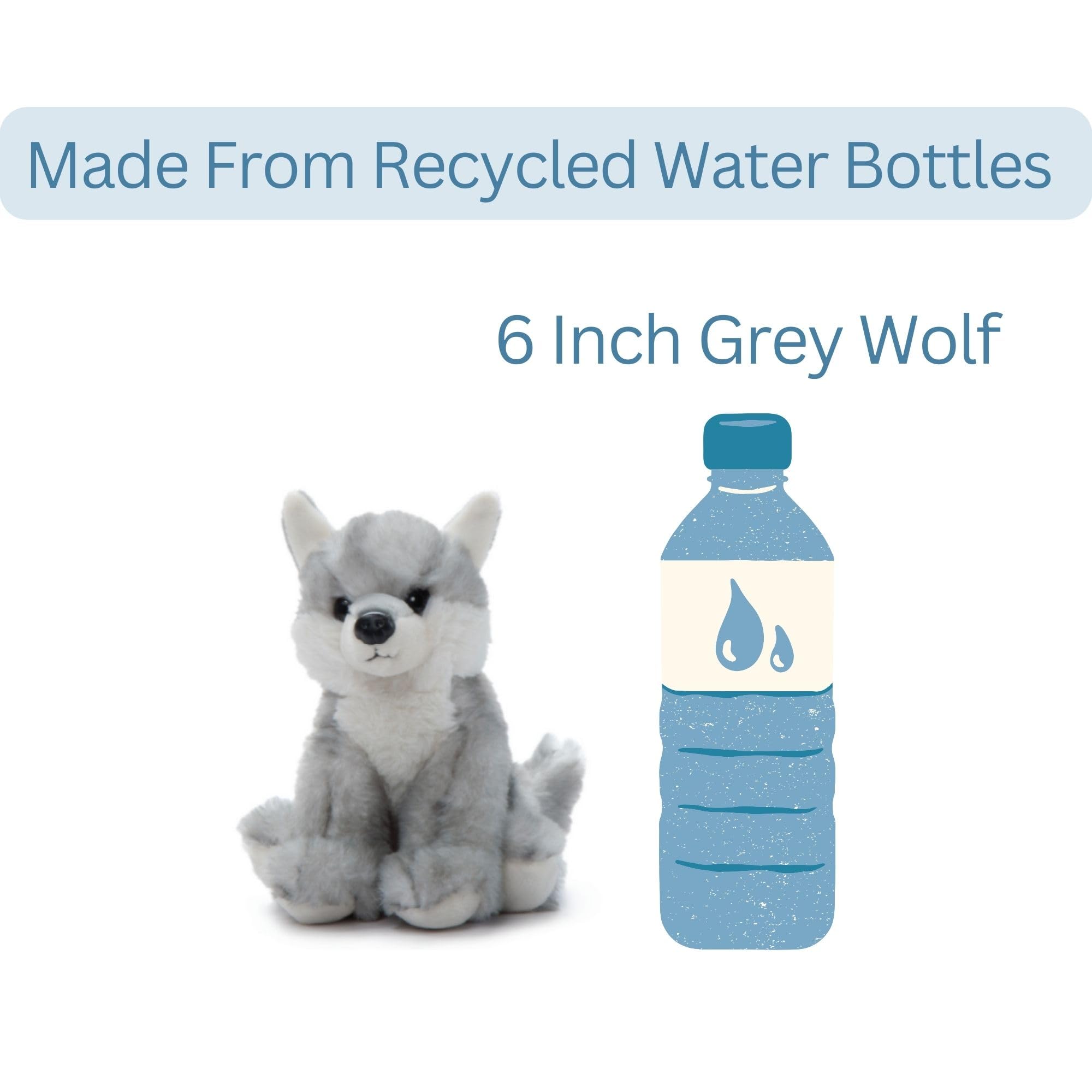 The Petting Zoo Grey Wolf Plush Toy – 6-Inch Recycled Stuffed Animal for Kids