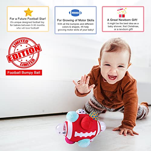 The Season Toys Football Bumpy Ball – Plush Sensory Toy for Babies 0-36 Months, Red