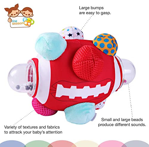 The Season Toys Football Bumpy Ball – Plush Sensory Toy for Babies 0-36 Months, Red