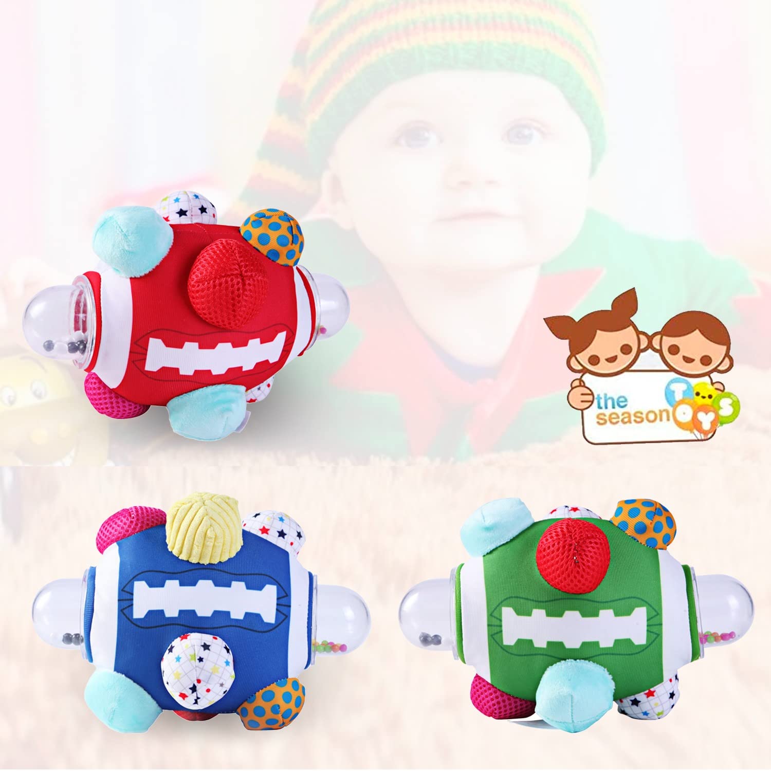 The Season Toys Football Bumpy Ball – Plush Sensory Toy for Babies 0-36 Months, Red