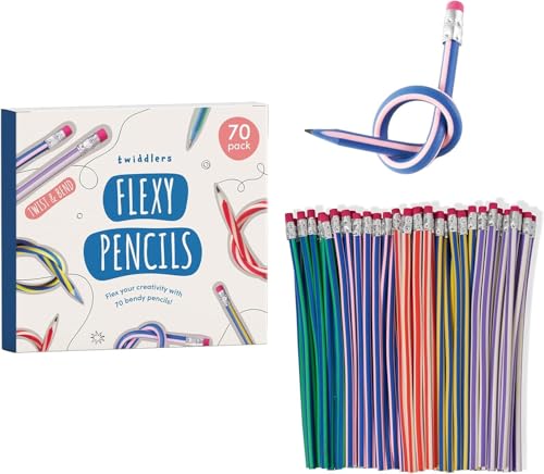 THE TWIDDLERS 70 Pack Bendy Flexible Pencils - Novelty Party Favours for Kids