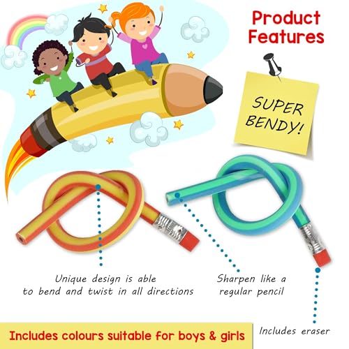 THE TWIDDLERS 70 Pack Bendy Flexible Pencils - Novelty Party Favours for Kids