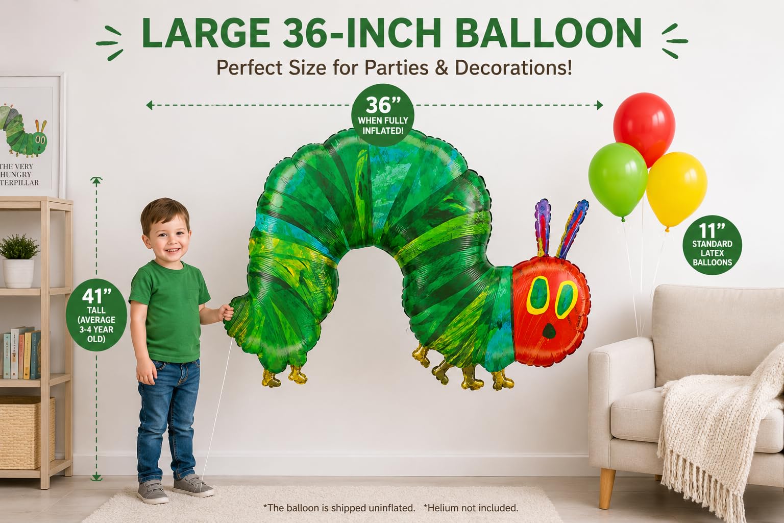 The Very Hungry Caterpillar Jumbo 36" Foil Balloon – Officially Licensed Eric Carle Party Decoration
