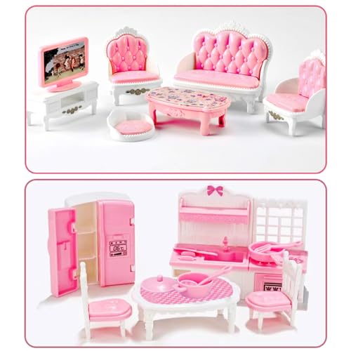 Thildani 35 Pcs Dollhouse Furniture Set – Miniature 1:12 Scale Bedroom, Bathroom, Kitchen & Living Room Accessories for Toddlers 3+
