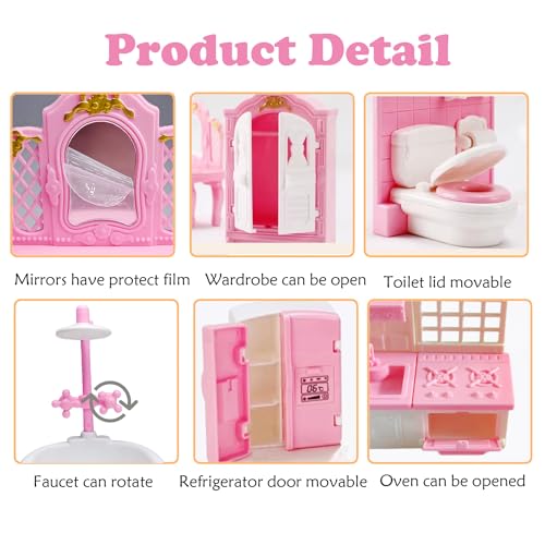 Thildani 35 Pcs Dollhouse Furniture Set – Miniature 1:12 Scale Bedroom, Bathroom, Kitchen & Living Room Accessories for Toddlers 3+