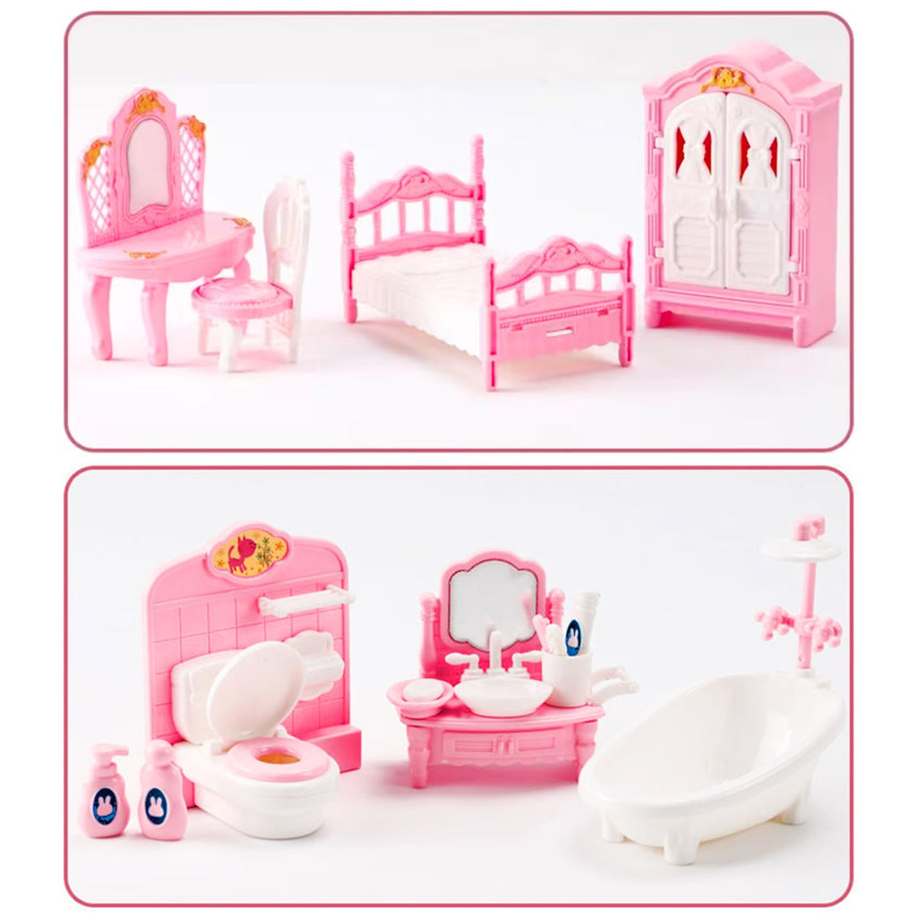 Thildani 35 Pcs Dollhouse Furniture Set – Miniature 1:12 Scale Bedroom, Bathroom, Kitchen & Living Room Accessories for Toddlers 3+