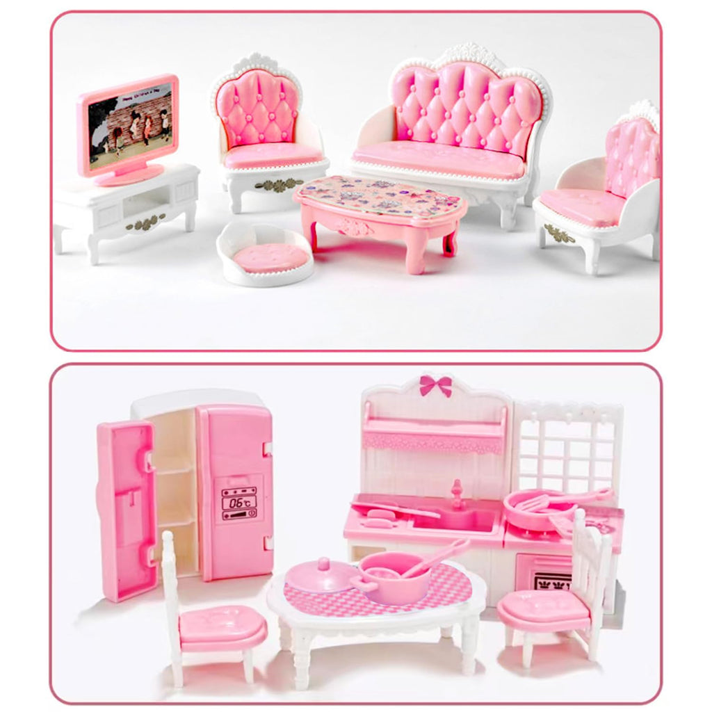 Thildani 35 Pcs Dollhouse Furniture Set – Miniature 1:12 Scale Bedroom, Bathroom, Kitchen & Living Room Accessories for Toddlers 3+