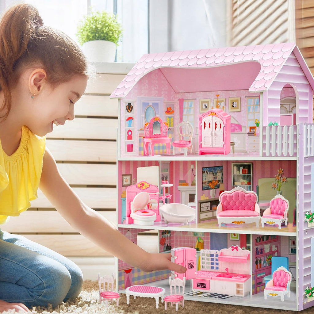 Thildani 35 Pcs Dollhouse Furniture Set – Miniature 1:12 Scale Bedroom, Bathroom, Kitchen & Living Room Accessories for Toddlers 3+