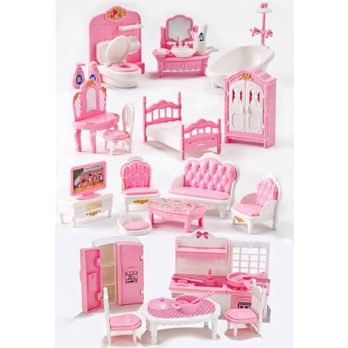 Thildani 35 Pcs Dollhouse Furniture Set – Miniature 1:12 Scale Bedroom, Bathroom, Kitchen & Living Room Accessories for Toddlers 3+