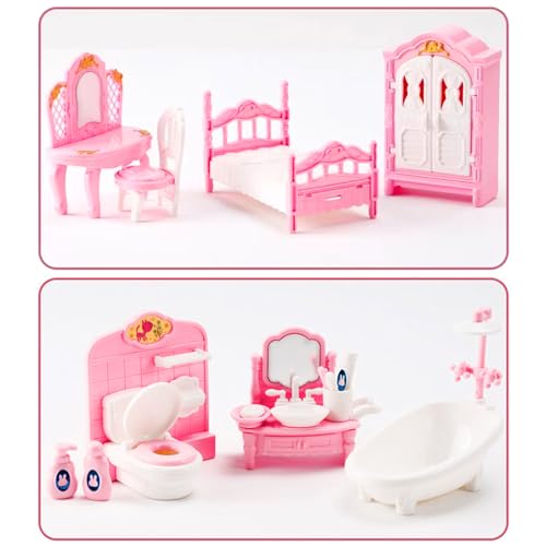 Thildani 35 Pcs Dollhouse Furniture Set – Miniature 1:12 Scale Bedroom, Bathroom, Kitchen & Living Room Accessories for Toddlers 3+