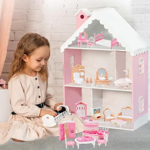 Thildani 35-Piece Dollhouse Furniture Set – 1:12 Scale Miniature for Bedroom, Bathroom, Living Room & Kitchen