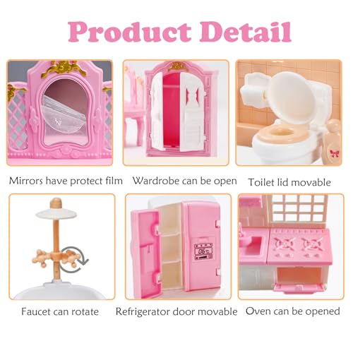 Thildani 35-Piece Dollhouse Furniture Set – 1:12 Scale Miniature for Bedroom, Bathroom, Living Room & Kitchen