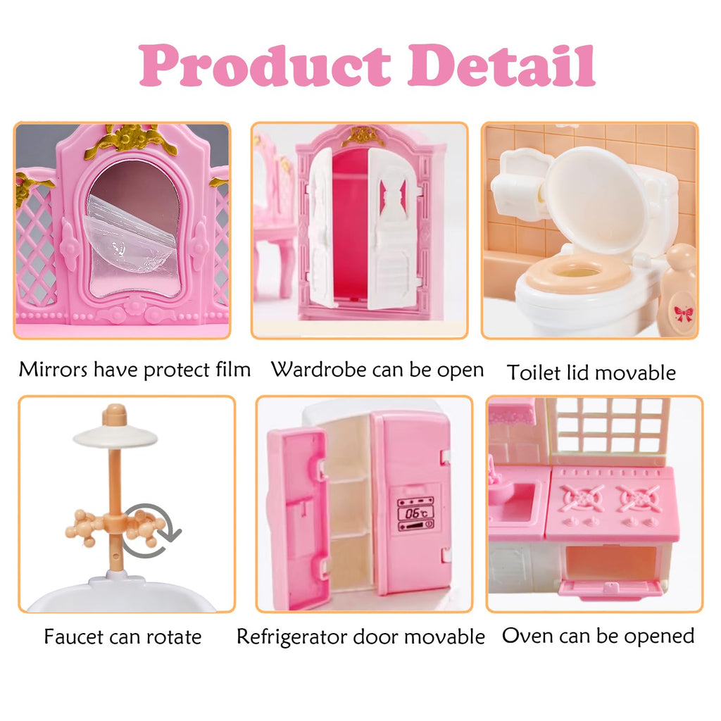 Thildani 35-Piece Dollhouse Furniture Set – 1:12 Scale Miniature for Bedroom, Bathroom, Living Room & Kitchen