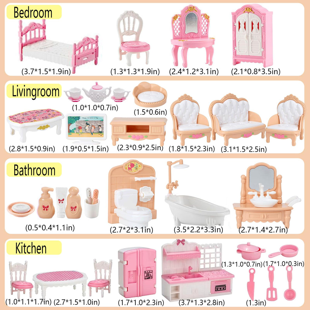 Thildani 35-Piece Dollhouse Furniture Set – 1:12 Scale Miniature for Bedroom, Bathroom, Living Room & Kitchen