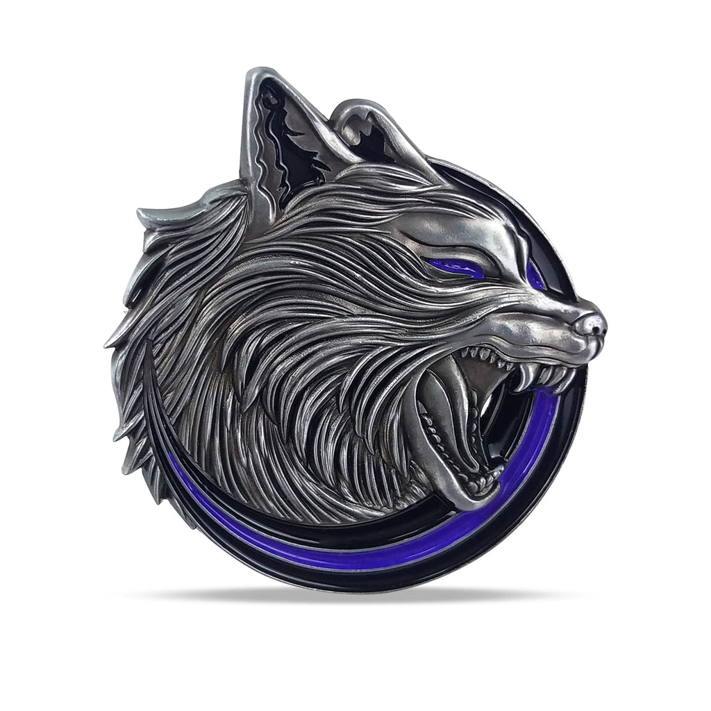 Thin Blue Line Police Sheepdog Challenge Coin – Wolf Head Shape, Imasoner