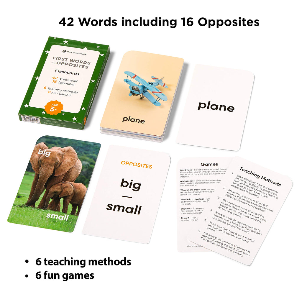 Think Tank Scholar First Words & Opposites Flash Cards – 36 Durable Cards with Real Photos for Kids Ages 2-8