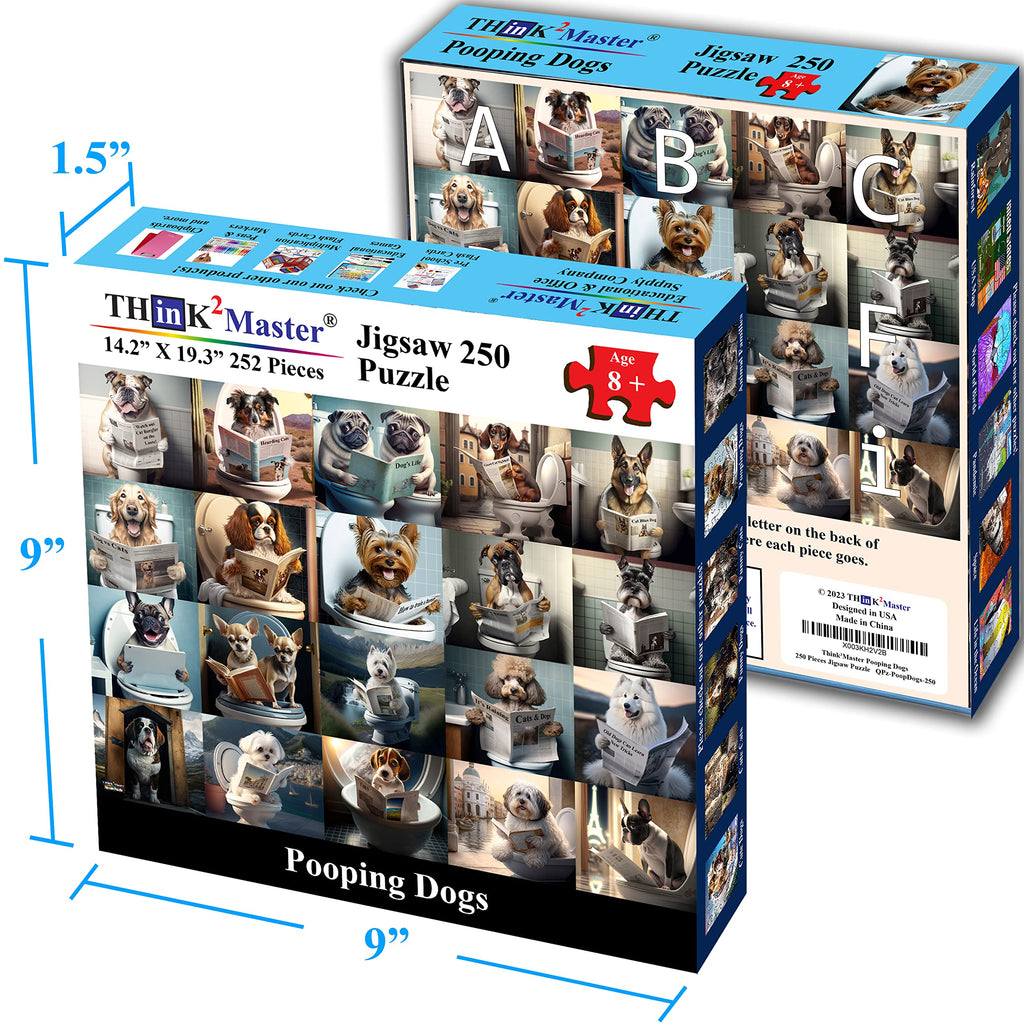 Think2Master 250-Piece Pooping Dogs Jigsaw Puzzle – 20 Breeds, 14.2” x 19.3”, with Hints & Warranty