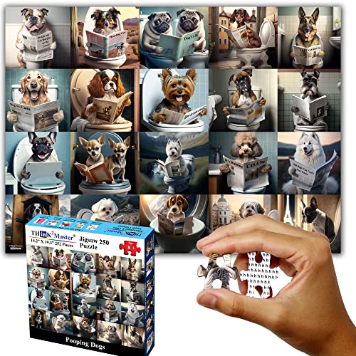 Think2Master 250-Piece Pooping Dogs Jigsaw Puzzle – 20 Breeds, 14.2” x 19.3”, with Hints & Warranty