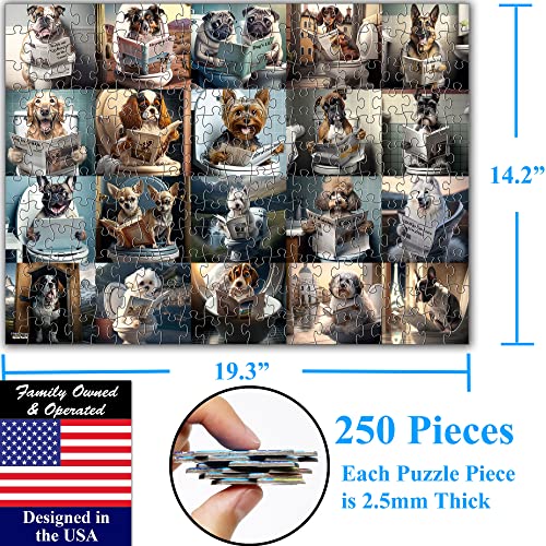 Think2Master 250-Piece Pooping Dogs Jigsaw Puzzle – 20 Breeds, 14.2” x 19.3”, with Hints & Warranty
