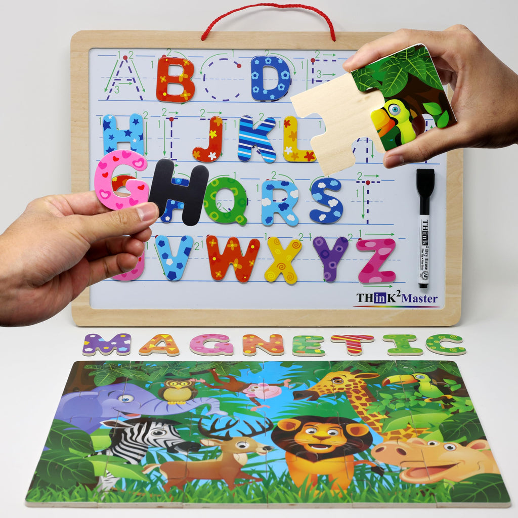 THINK2MASTER Alphabet Animal Puzzle – 14.5” x 10.5” Wooden Learning Set