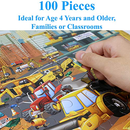 Think2Master Construction in New York City 100-Piece Jigsaw Puzzle – Family Fun with Bulldozers, Excavators & More