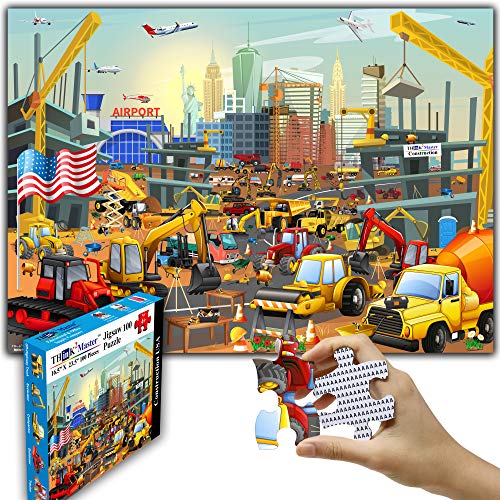 Think2Master Construction in New York City 100-Piece Jigsaw Puzzle – Family Fun with Bulldozers, Excavators & More
