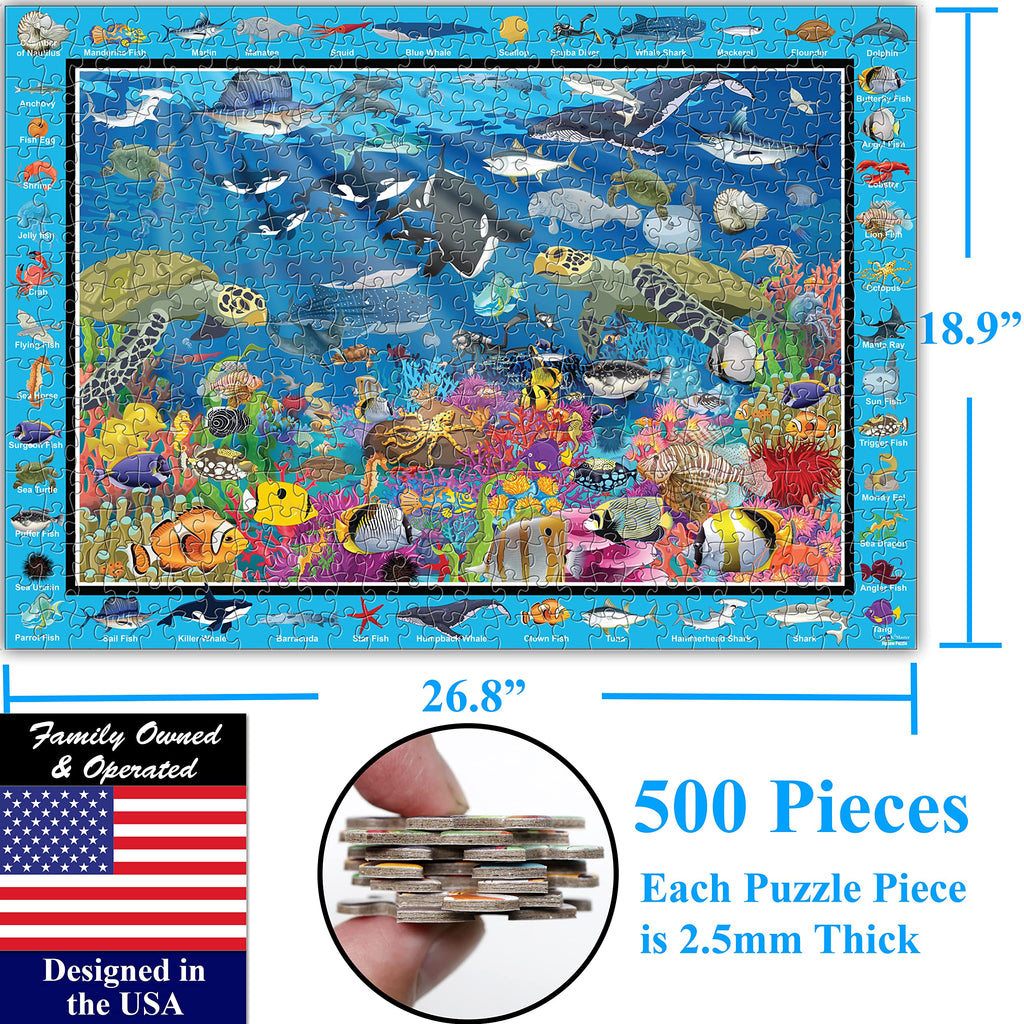Think2Master Ocean Life Jigsaw Puzzle – 500 Pieces, Large Format, Coral Reef Scene, for Adults and Seniors
