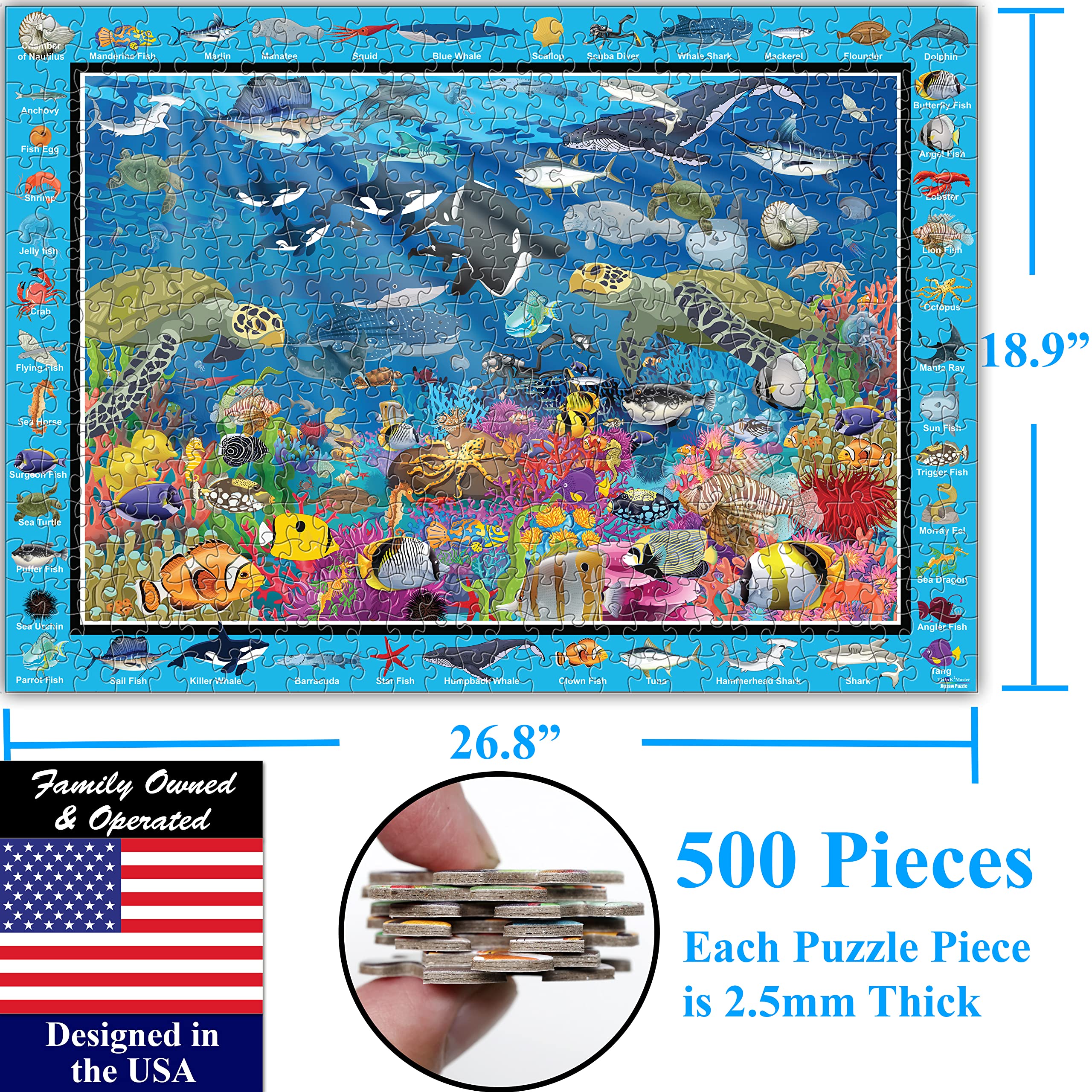 Think2Master Ocean Life Jigsaw Puzzle – 500 Pieces, Large Format, Coral Reef Scene, for Adults and Seniors
