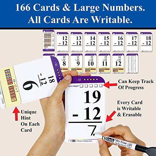 Think2Master Subtraction Flash Cards - 260 Laminated Cards with Counters and Triangle Cards for PreK-1st Grade