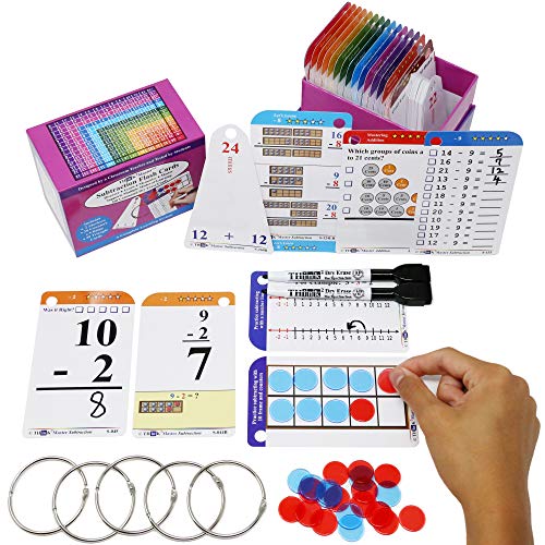 Think2Master Subtraction Flash Cards - 260 Laminated Cards with Counters and Triangle Cards for PreK-1st Grade