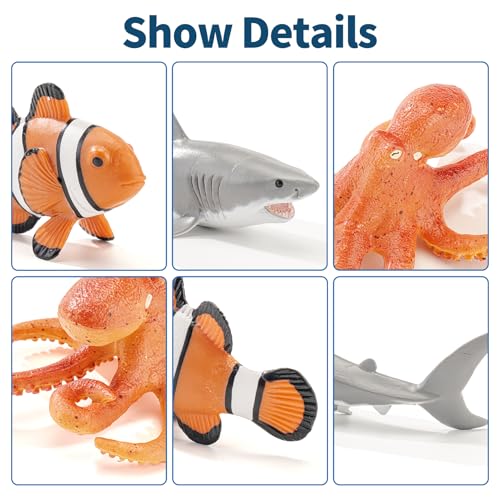 THINKBAY 14-Piece Realistic Ocean Animal Toy Set - Soft Plastic Sea Creatures for Kids Ages 3-8