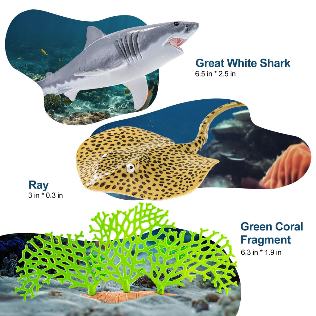 THINKBAY 14-Piece Realistic Ocean Animal Toy Set - Soft Plastic Sea Creatures for Kids Ages 3-8