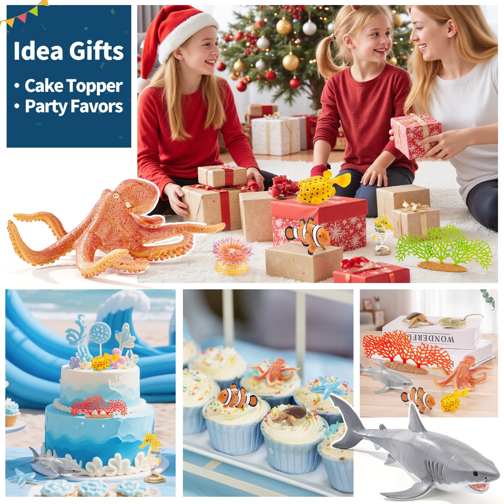 THINKBAY 14-Piece Realistic Ocean Animal Toy Set - Soft Plastic Sea Creatures for Kids Ages 3-8