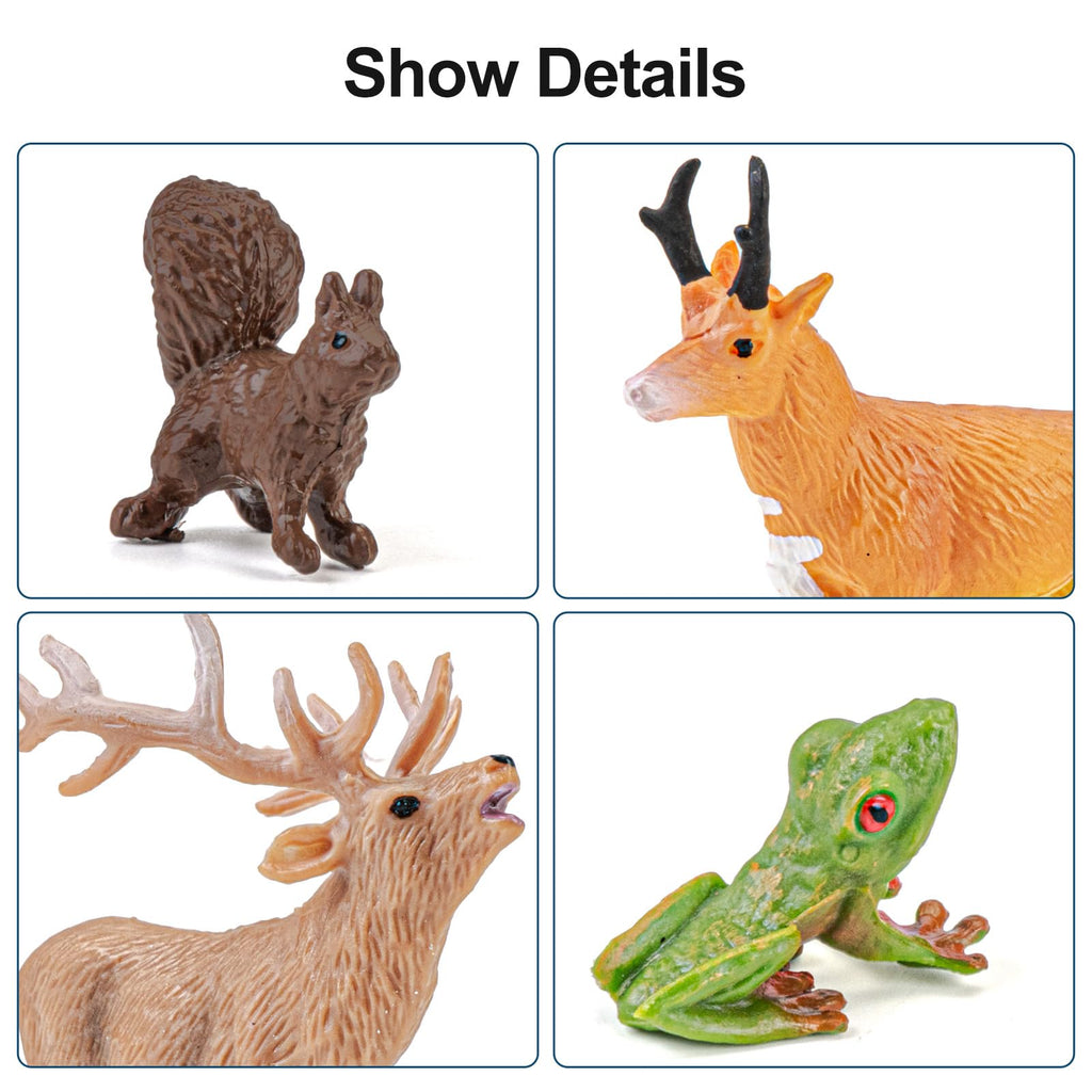 THINKBAY 16PCS Mini North American Forest Animals Figurines - Realistic Wolf, Bear, Bison, Reindeer & More - Educational Toy Set for Kids