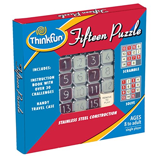 ThinkFun Fifteen Puzzle - Classic Sliding Number Puzzle with 31 Challenges and Travel Case