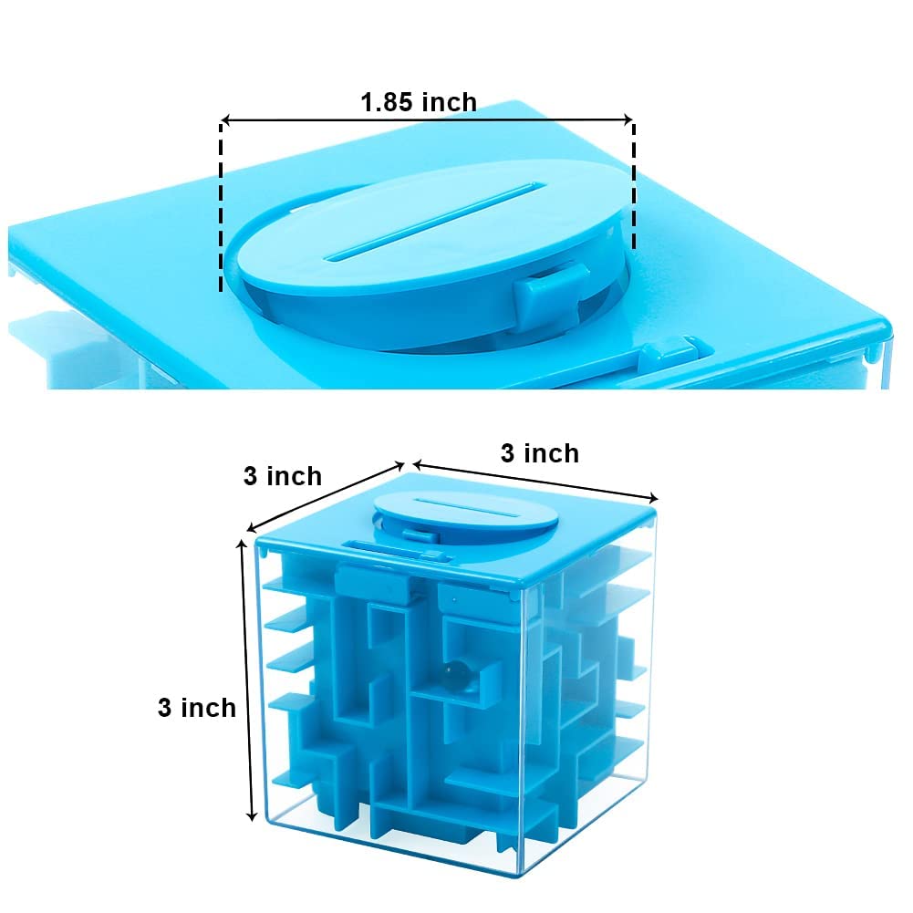 ThinkMax Money Maze Puzzle Box – Blue Acrylic Savings Bank with Ball Maze for Kids Ages 6+