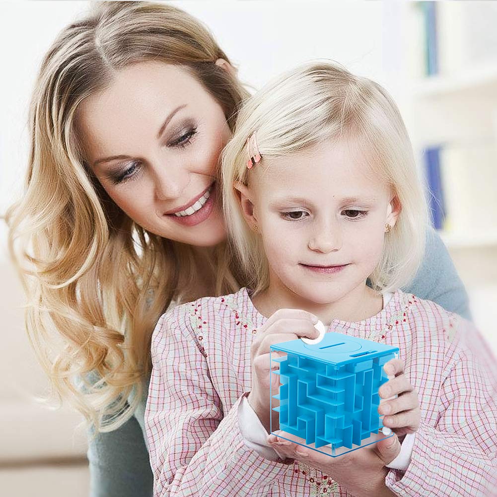 ThinkMax Money Maze Puzzle Box – Blue Acrylic Savings Bank with Ball Maze for Kids Ages 6+