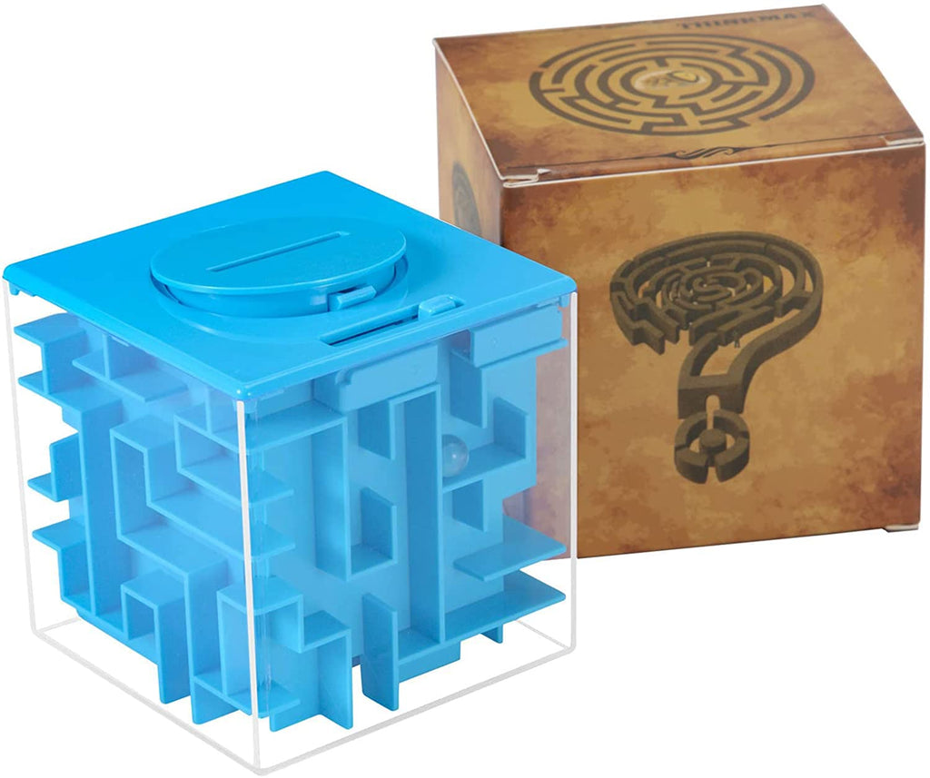 ThinkMax Money Maze Puzzle Box – Blue Acrylic Savings Bank with Ball Maze for Kids Ages 6+