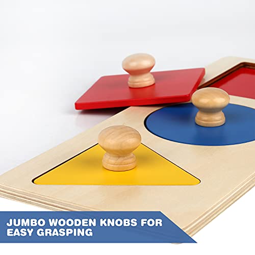 Thoth Montessori Multiple Shape Puzzle – Jumbo Knob Wooden Geometric Shape Sorter for Toddlers (3 Pieces)