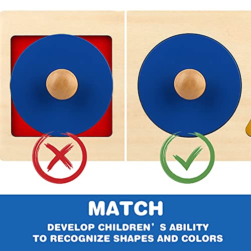 Thoth Montessori Multiple Shape Puzzle – Jumbo Knob Wooden Geometric Shape Sorter for Toddlers (3 Pieces)