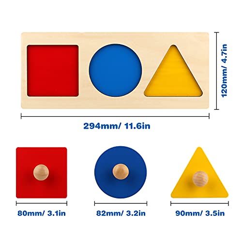 Thoth Montessori Multiple Shape Puzzle – Jumbo Knob Wooden Geometric Shape Sorter for Toddlers (3 Pieces)