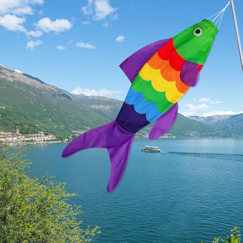 THQZLH 40-Inch Rainbow Fish Windsock – Heavy Duty Outdoor Wind Sock for Garden, Patio, Deck, Boat