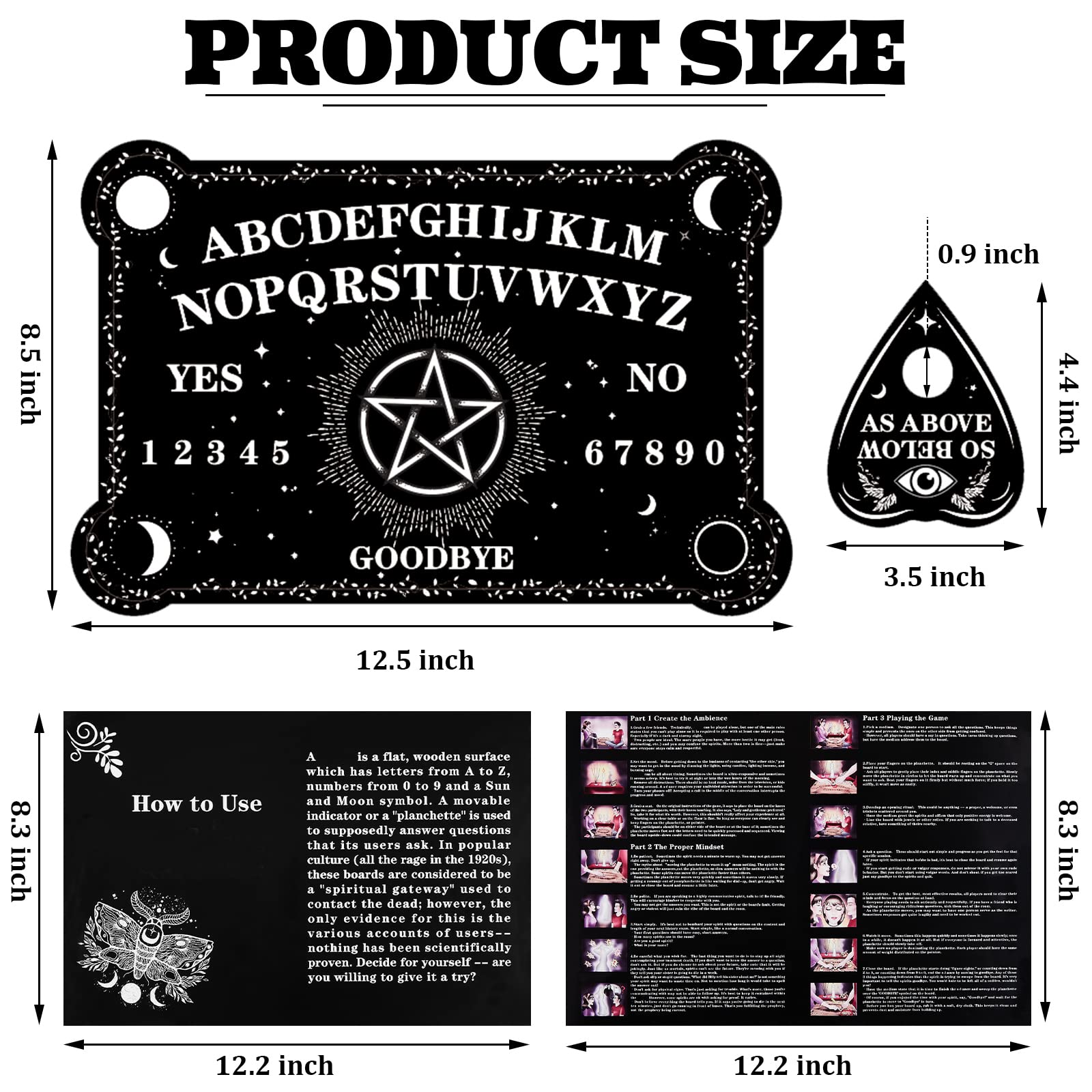 Threan Wooden Pendulum Board with Amethyst Crystal and Planchette – Divination Tool with Letters, Numbers, Constellations