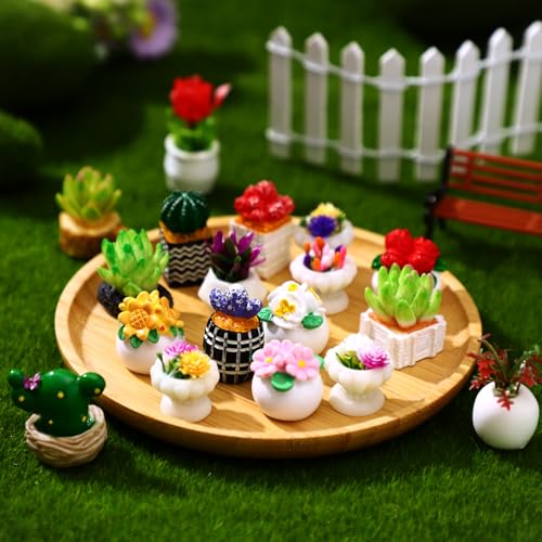 Threehoney 30-Piece Miniature Dollhouse Plants – Hand-Painted Resin Succulents & Cacti for Diorama, Bonsai, Cake Decor
