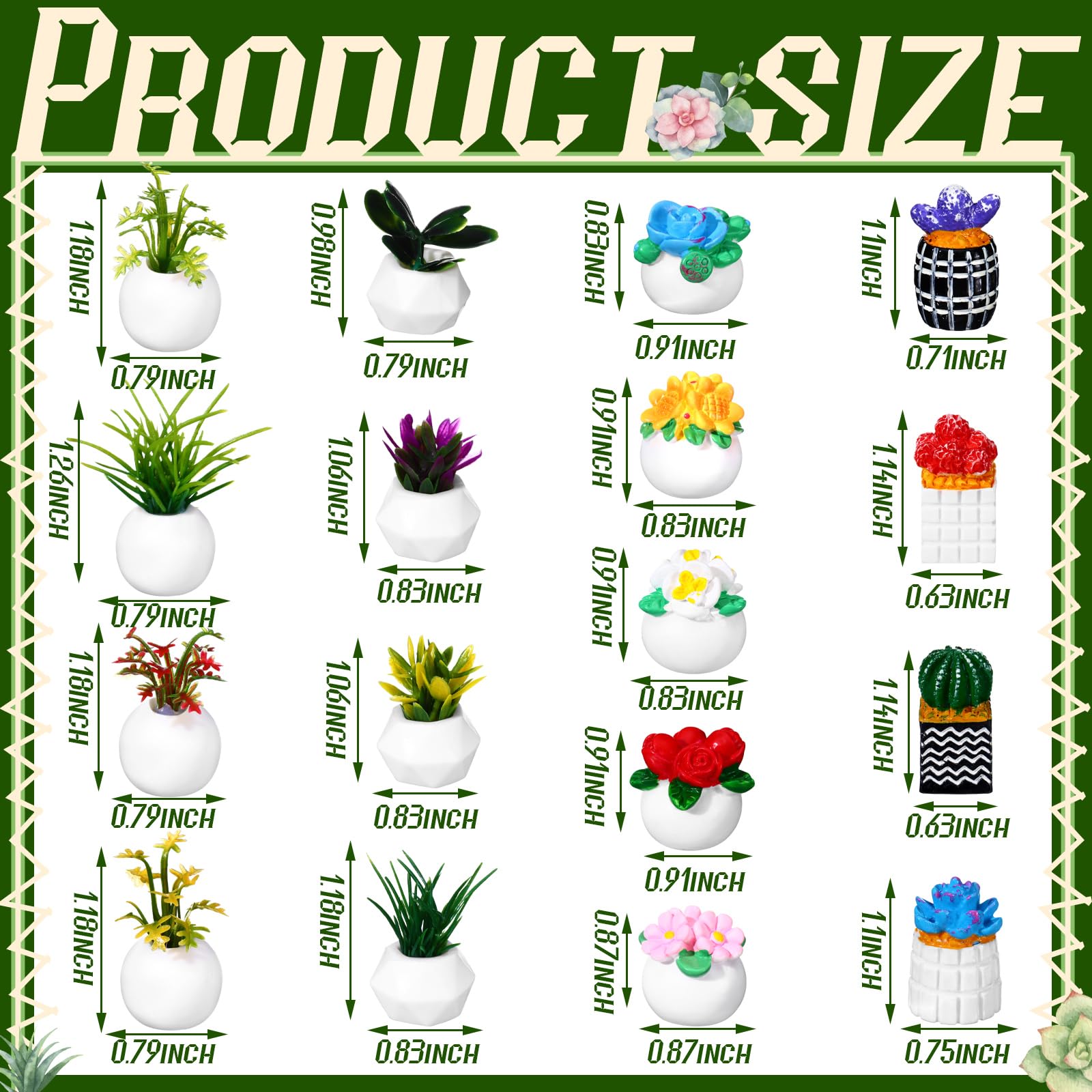 Threehoney 30-Piece Miniature Dollhouse Plants – Hand-Painted Resin Succulents & Cacti for Diorama, Bonsai, Cake Decor