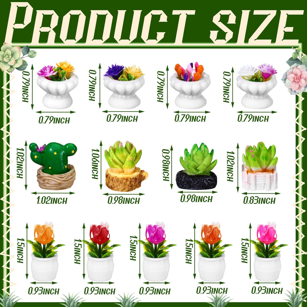 Threehoney 30-Piece Miniature Dollhouse Plants – Hand-Painted Resin Succulents & Cacti for Diorama, Bonsai, Cake Decor