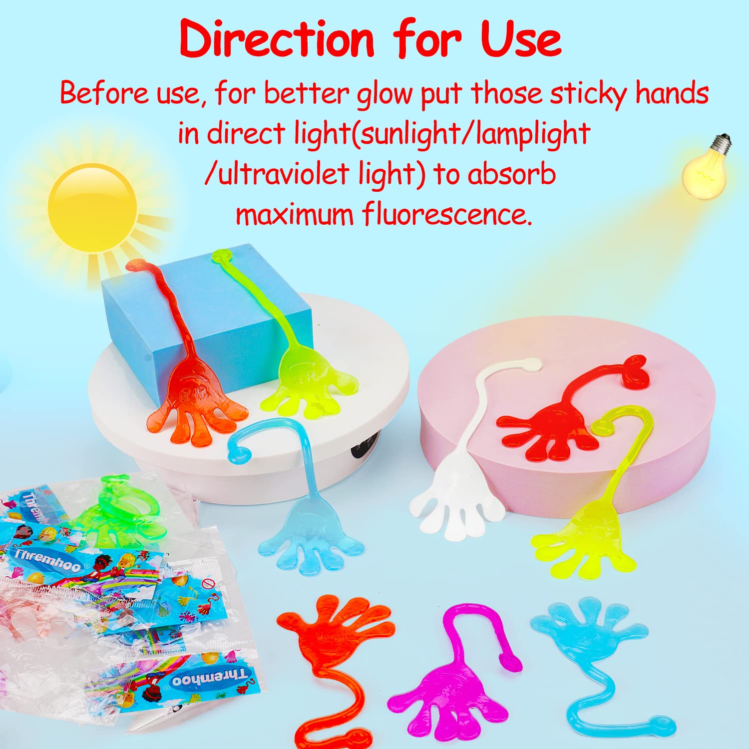 Thremhoo 40-Pack Glow in the Dark Sticky Hands Party Favors – Bulk Goodie Bag Fillers for Kids
