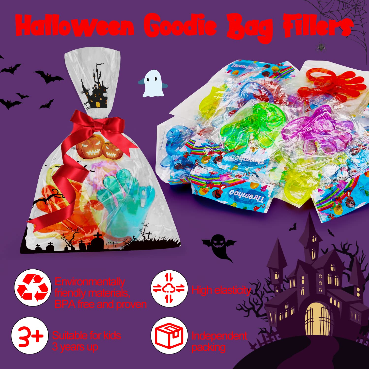 Thremhoo 40-Pack Glow in the Dark Sticky Hands Party Favors – Bulk Goodie Bag Fillers for Kids